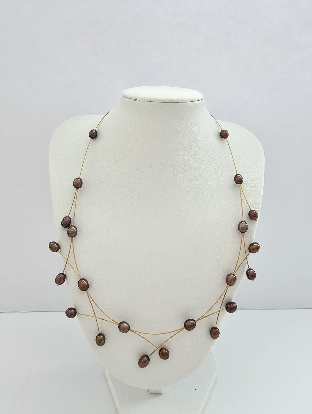 Adi Paz 14K Yellow Gold Chocolate Pearl Illusion Wire Necklace 17" Original Box